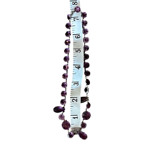 Amethyst Colored Rivière Necklace With Teardrop Accents 15” Glass Crystal - Picture 7 of 12